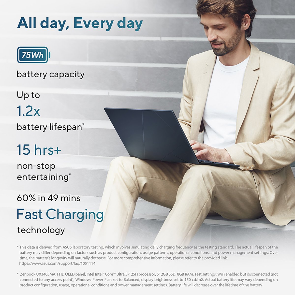 ASUS Zenbook 14 OLED UX3405MA-PZ075W Intel Core Ultra 5 125H Laptop 35.6 cm (14") Touchscreen 3K 16 GB LPDDR5x-SDRAM 512 GB SSD Wi-Fi 6E (802.11ax) Windows 11 Home Blue - Image 9