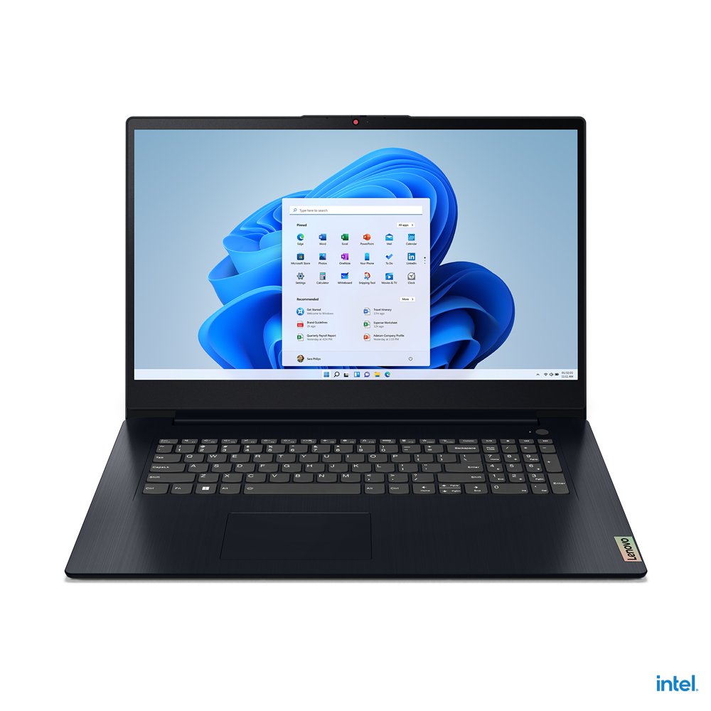 Lenovo IdeaPad 3 17IAU7 Intel® Pentium® 8505 Laptop 43.9 cm (17.3") HD+ 4 GB DDR4-SDRAM 128 GB SSD Wi-Fi 6 (802.11ax) Windows 11 Home in S mode UK English Blue