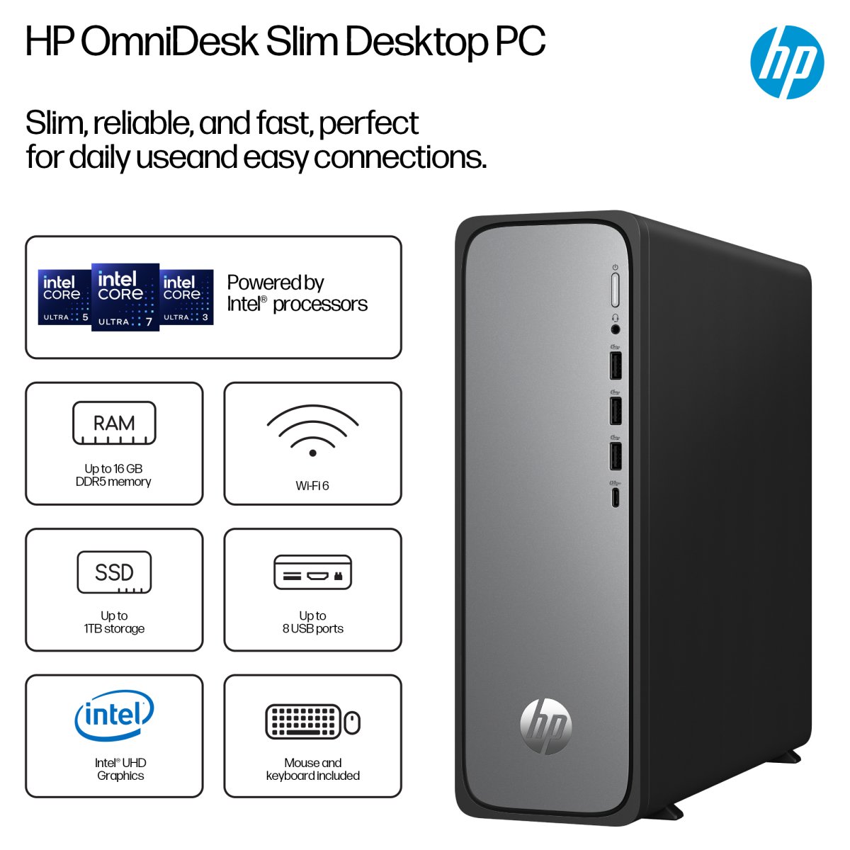 HP OmniDesk Slim S03-0009na Intel® Core™ i5 i5-14400 8 GB DDR5-SDRAM 512 GB SSD Windows 11 Home Tower PC Silver - Image 4
