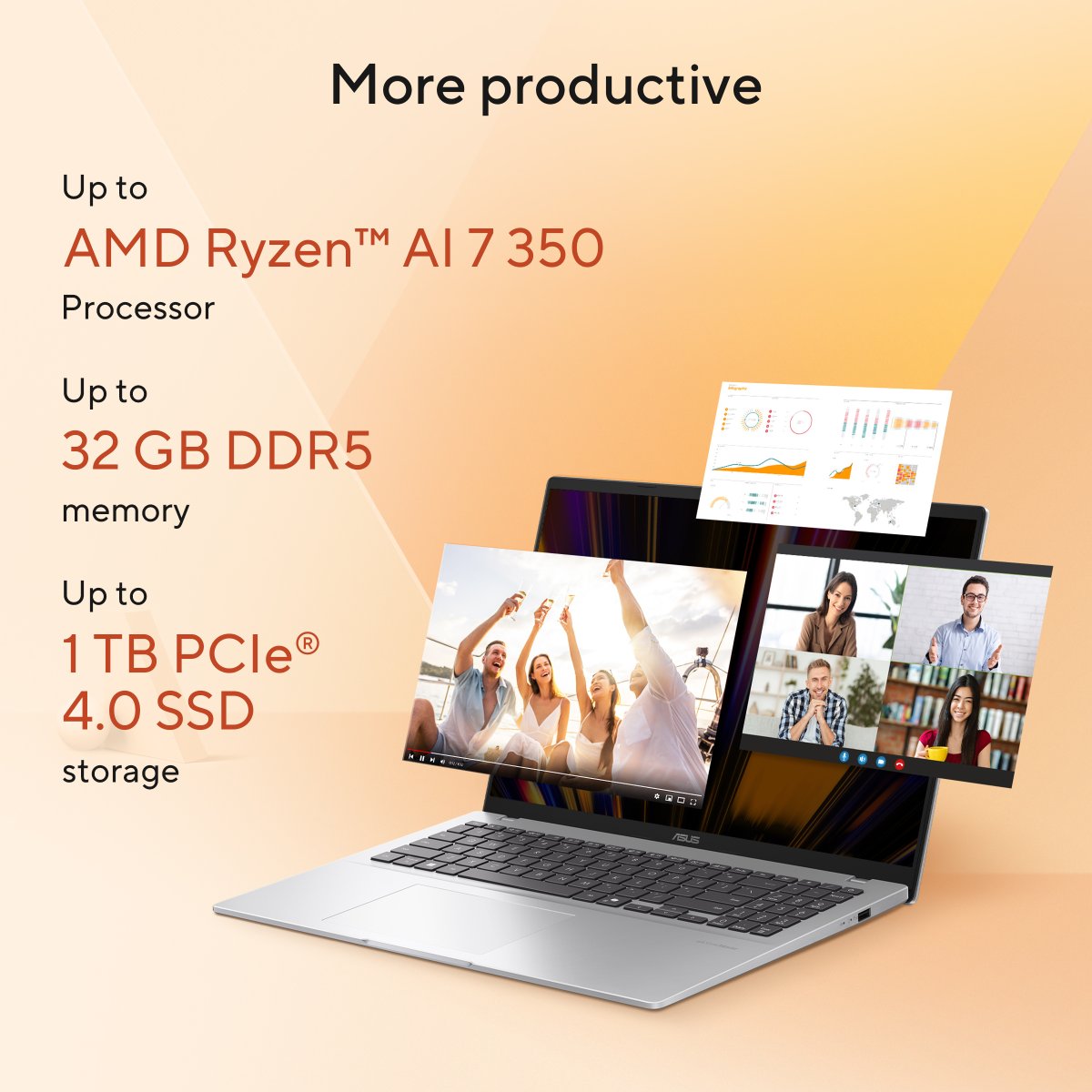 ASUS Vivobook 16 M1607KA-MB148W Copilot+ PC AMD Ryzen™ AI 5 340 Laptop 40.6 cm (16") WUXGA 16 GB DDR5-SDRAM 512 GB SSD Wi-Fi 6 (802.11ax) Windows 11 Home Blue - Image 11