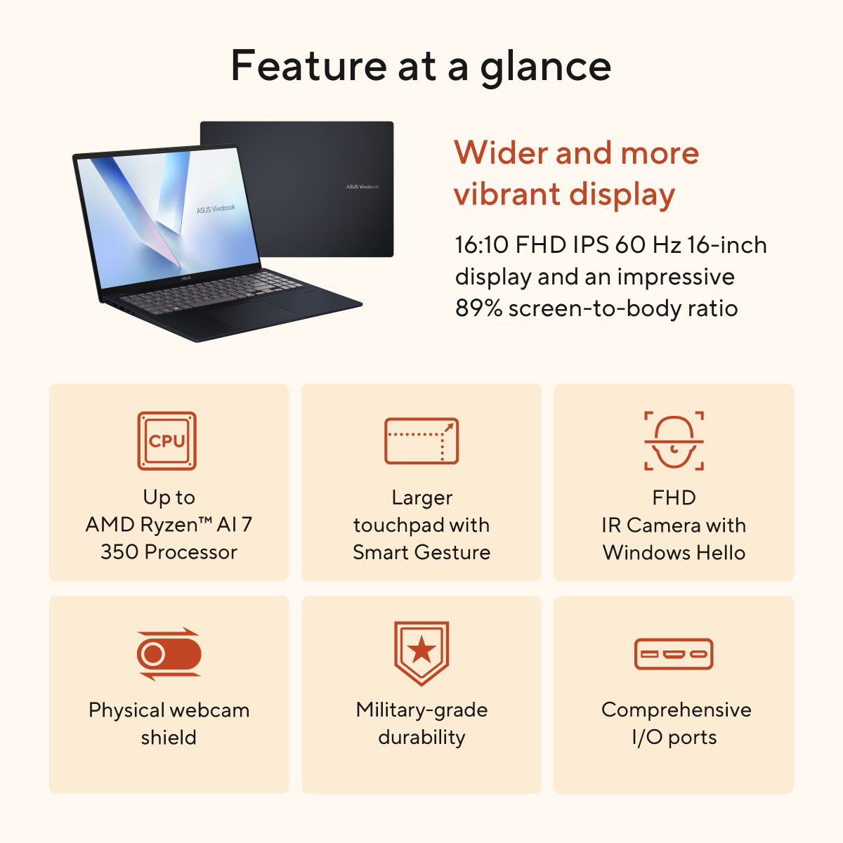 ASUS Vivobook 16 M1607KA-MB148W Copilot+ PC AMD Ryzen™ AI 5 340 Laptop 40.6 cm (16") WUXGA 16 GB DDR5-SDRAM 512 GB SSD Wi-Fi 6 (802.11ax) Windows 11 Home Blue - Image 20