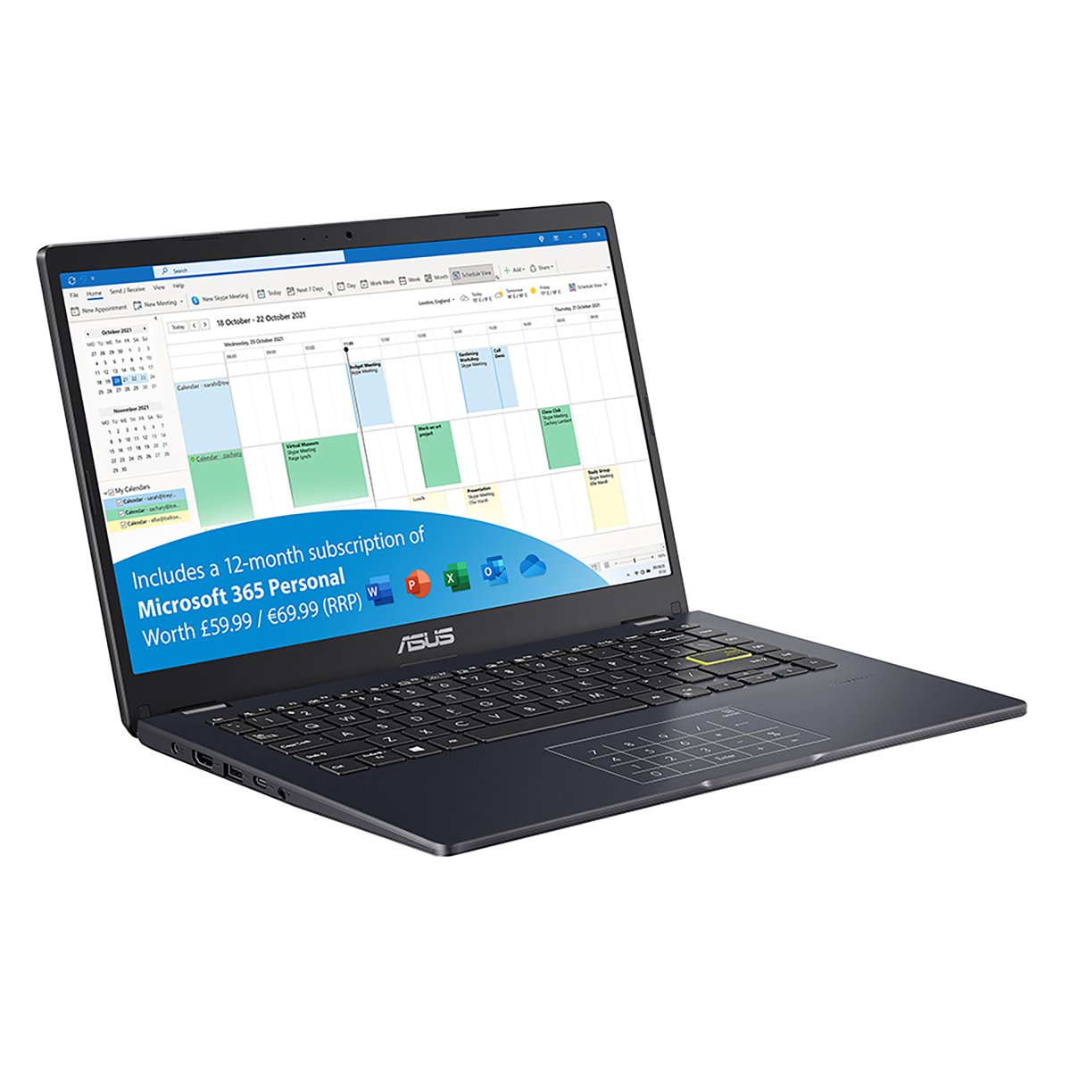 ASUS Vivobook Go 14 E410KA-EB996WS Intel® Celeron® N N4500 Laptop 35.6 cm (14") Full HD 4 GB DDR4-SDRAM 128 GB eMMC Wi-Fi 5 (802.11ac) Windows 11 Home in S mode Black, Blue